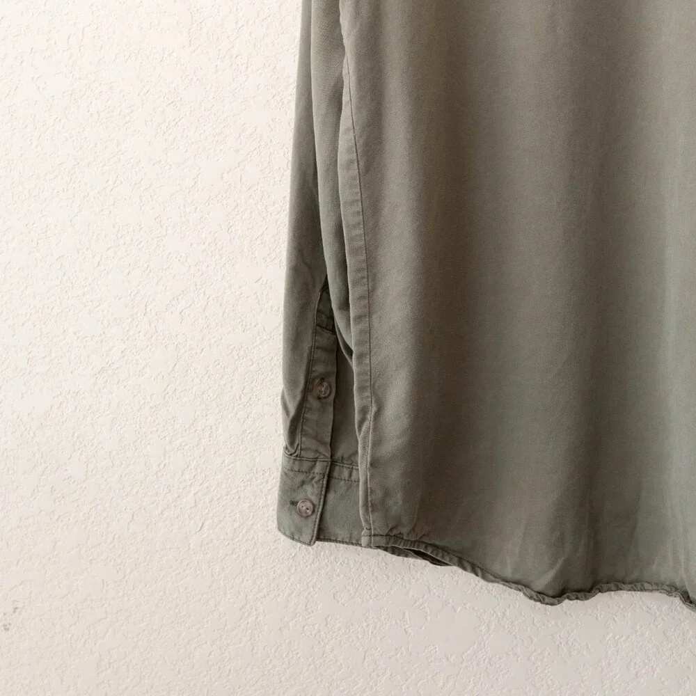 Social Standard Sanctuary M Olive 100% Tencel Roll Tab Button Shirt - Picture 11 of 12